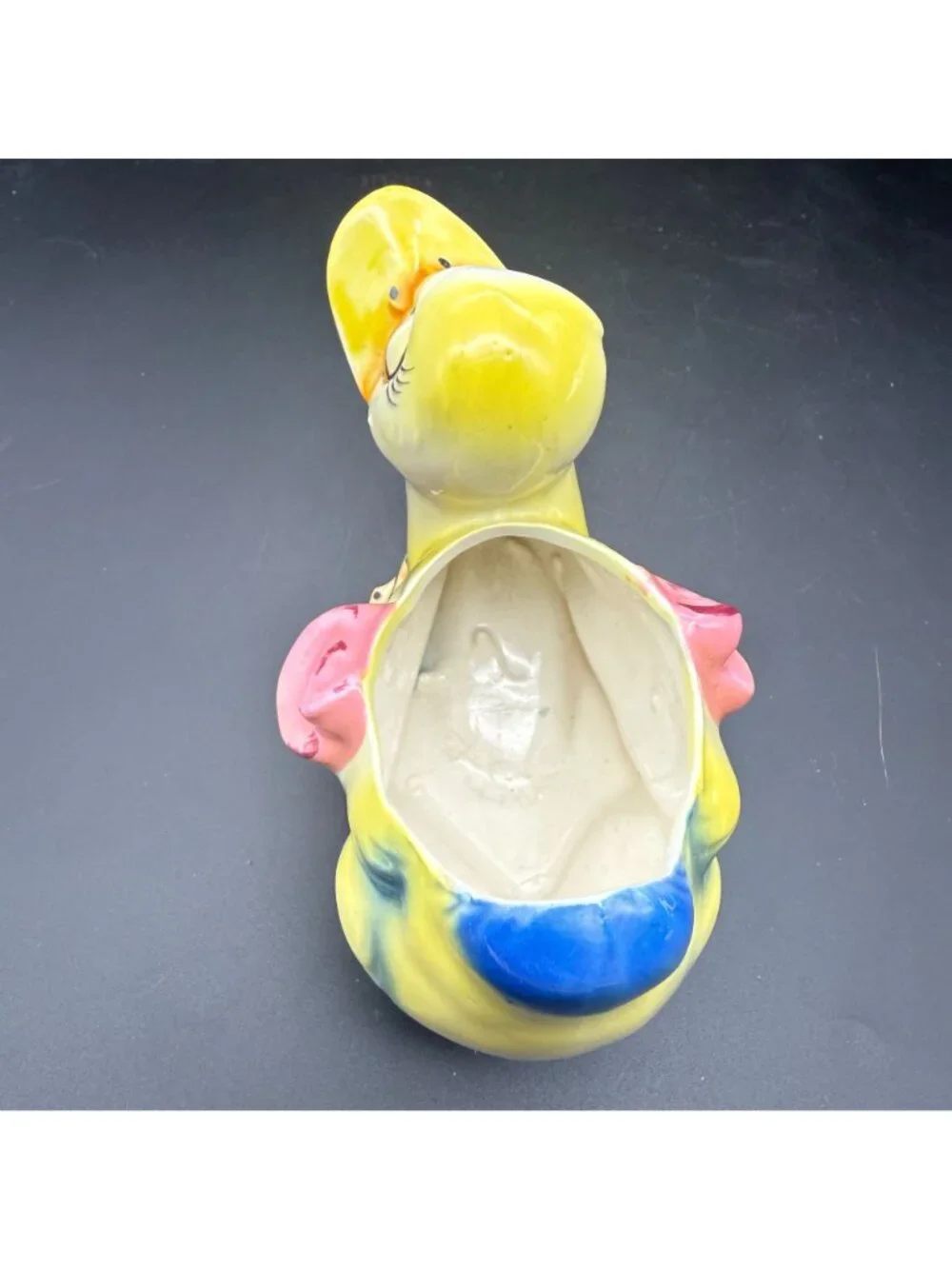 Vintage Duck Planter Ceramic Pottery Big Side Eyes Kitsch Nursery Decor Yellow